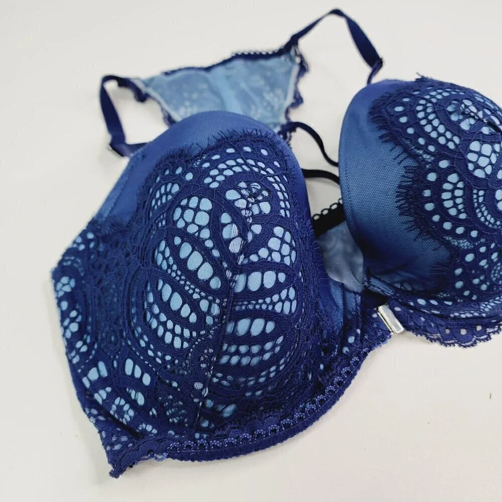 Victoria Secret Bras Size 32DDD Dream‎ Angels Lined Demi Blue Front Closure Lace